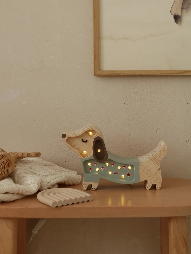 Little Lights Puppy Dachshund Mini Night Light | Mushroom on green