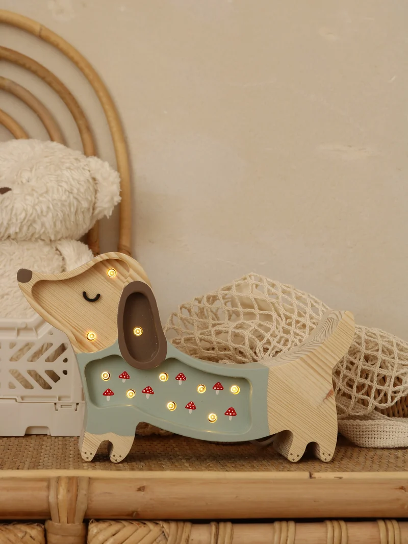 Little Lights Puppy Dachshund Mini Night Light | Mushroom on green