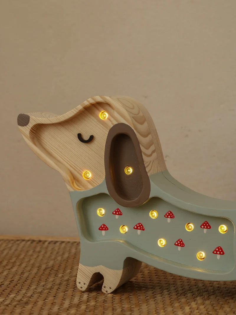Little Lights Puppy Dachshund Mini Night Light | Mushroom on green