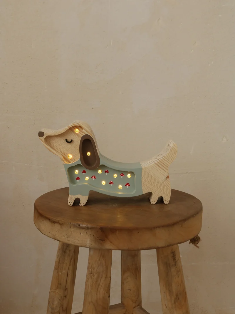 Little Lights Puppy Dachshund Mini Night Light | Mushroom on green