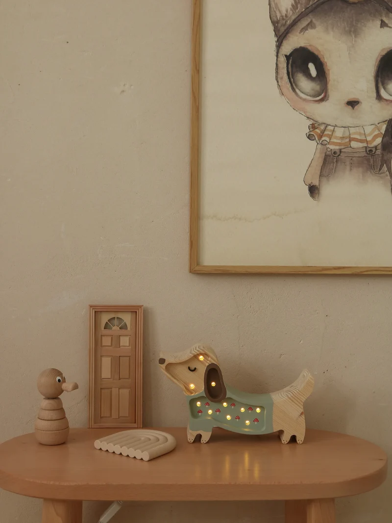 Little Lights Puppy Dachshund Mini Night Light | Mushroom on green