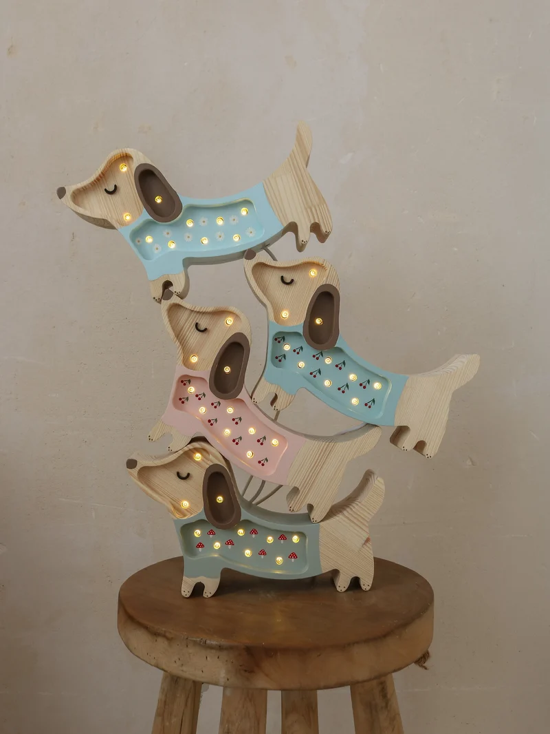 Little Lights Puppy Dachshund Mini Night Light | Mushroom on green