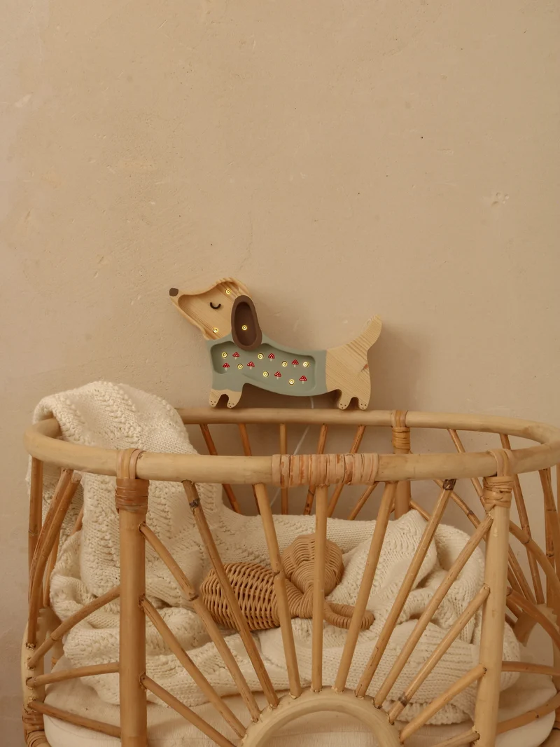 Little Lights Puppy Dachshund Mini Night Light | Mushroom on green