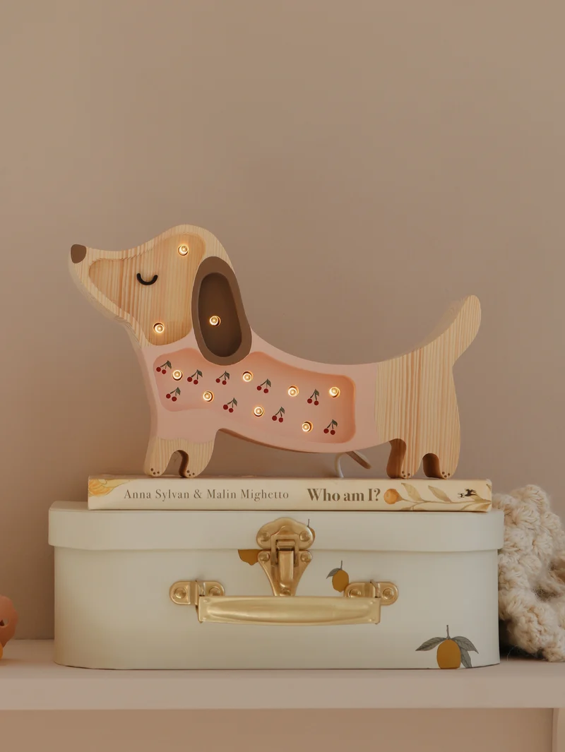 Little Lights Puppy Dachshund Mini Night Light | Cherries on Pink