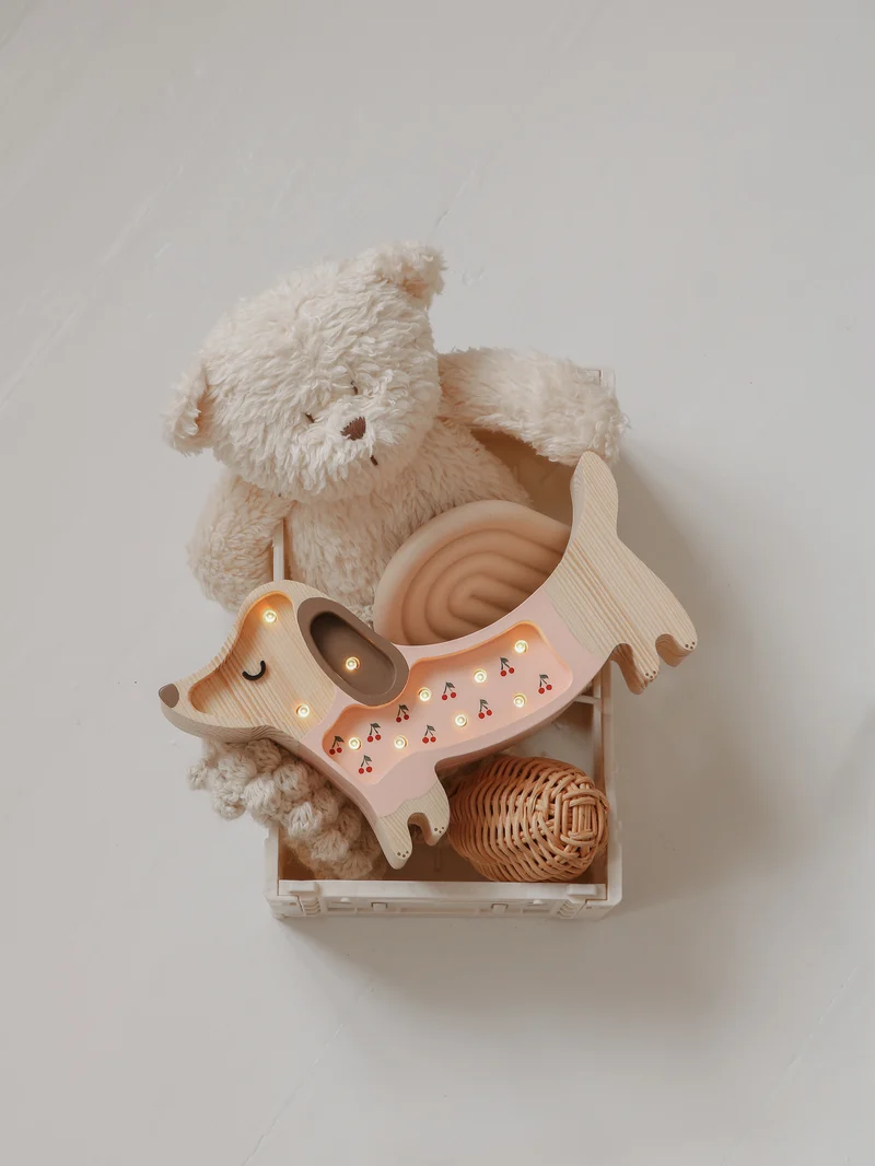 Little Lights Puppy Dachshund Mini Night Light | Cherries on Pink