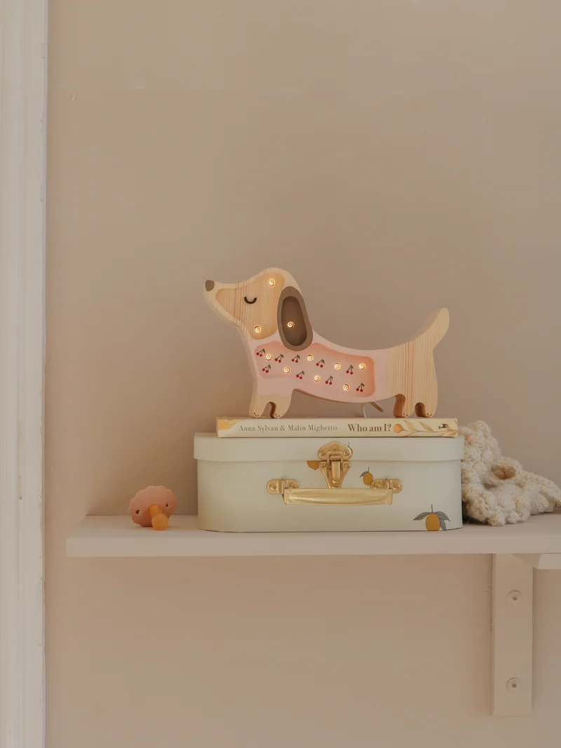 Little Lights Puppy Dachshund Mini Night Light | Cherries on Pink