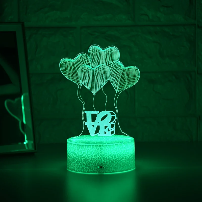 Romantisches 3D-LED Nachtlicht - Illusionslampe „Love“ für Kinder und Erwachsene mit Herz-Ballons