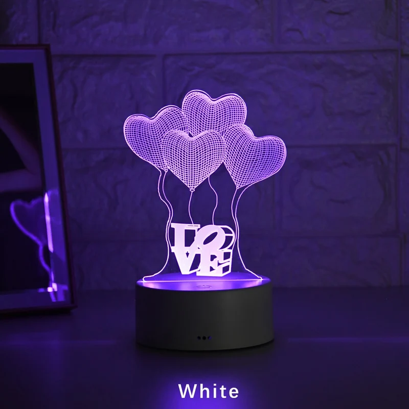Romantisches 3D-LED Nachtlicht - Illusionslampe „Love“ für Kinder und Erwachsene mit Herz-Ballons