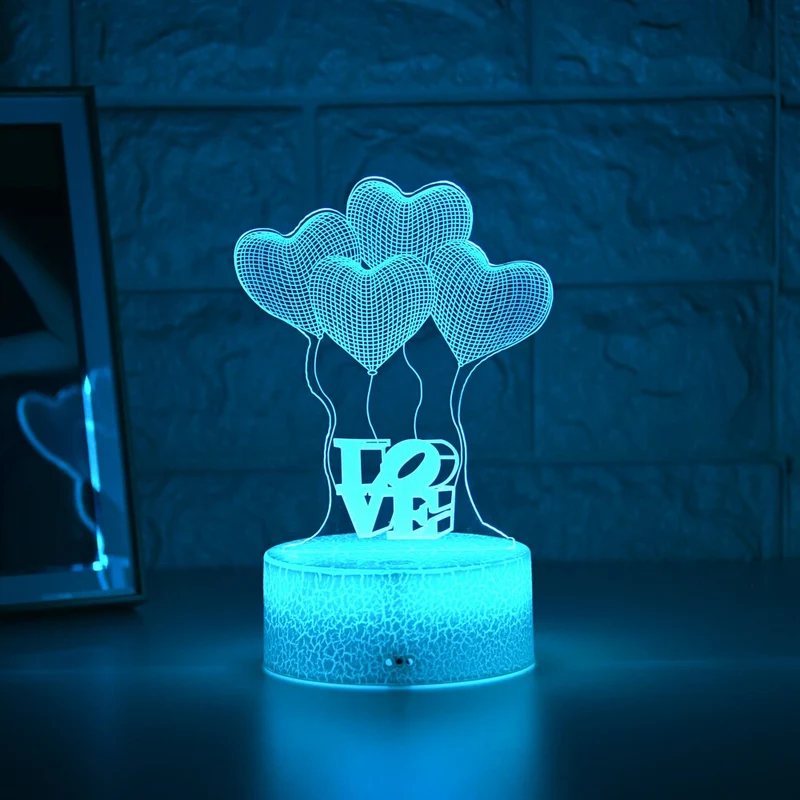 Romantisches 3D-LED Nachtlicht - Illusionslampe „Love“ für Kinder und Erwachsene mit Herz-Ballons