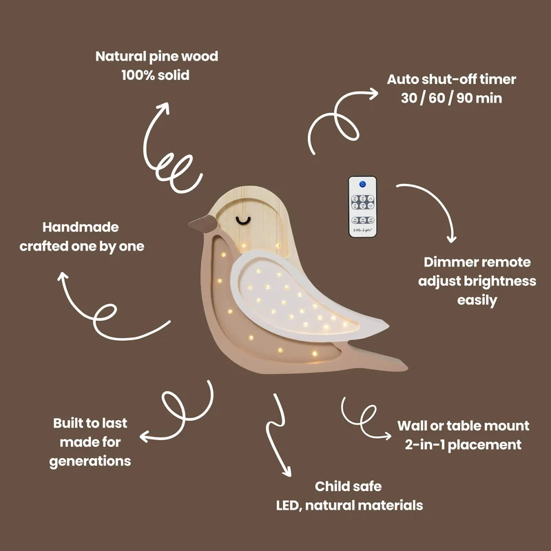 Little Lights Bird Night Light | Coffee Wood