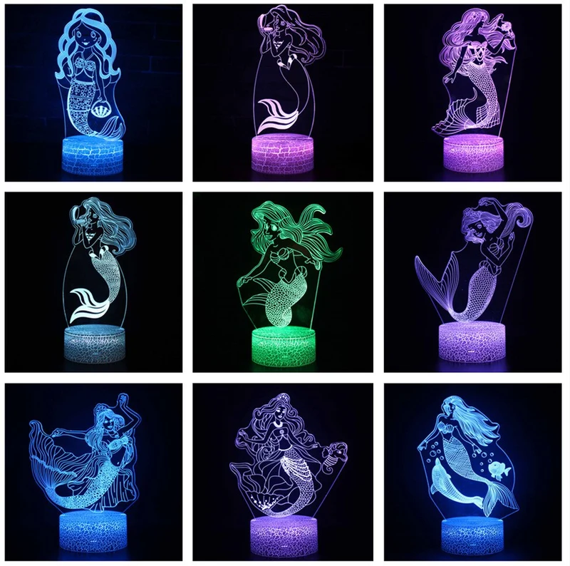 3D-Nachtlicht Die kleine Meerjungfrau, Ariel Nacht Lampe