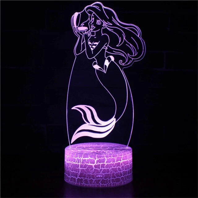 3D-Nachtlicht Die kleine Meerjungfrau, Ariel Nacht Lampe