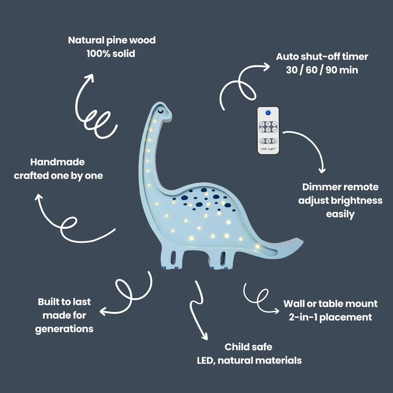 Little Lights Dino Diplodocus Night Light | Prehistoric Blue