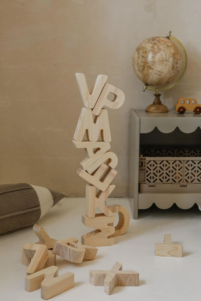 Wooden Alphabet Blocks - Educational Letters | Natural Wood