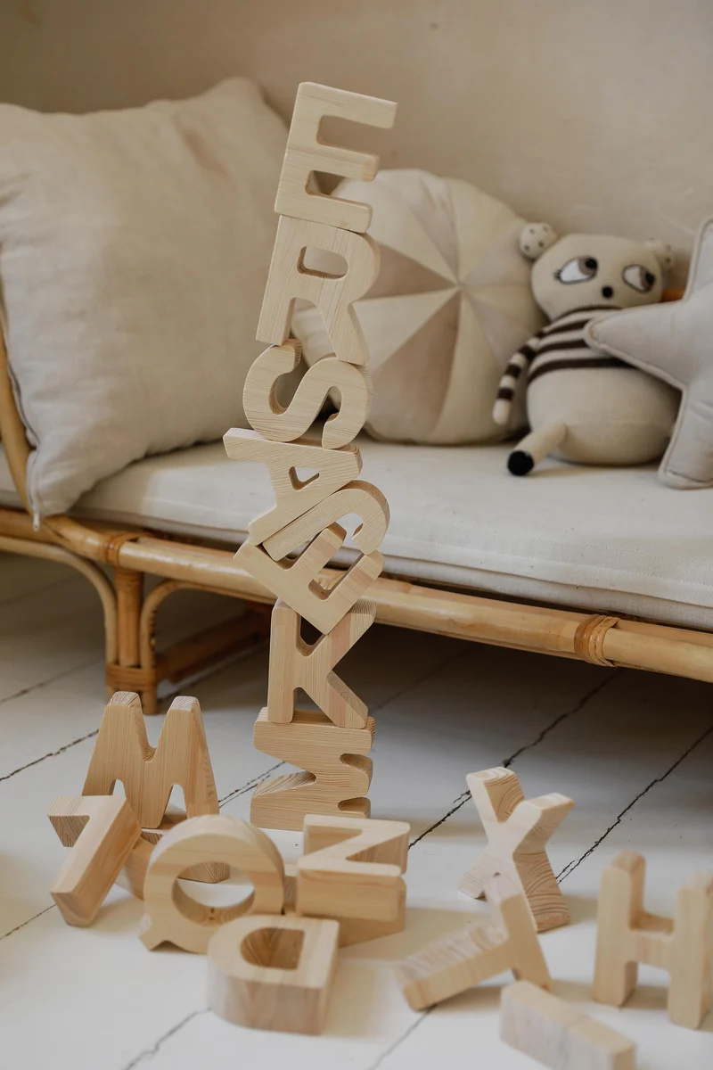 Wooden Alphabet Blocks - Educational Letters | Natural Wood
