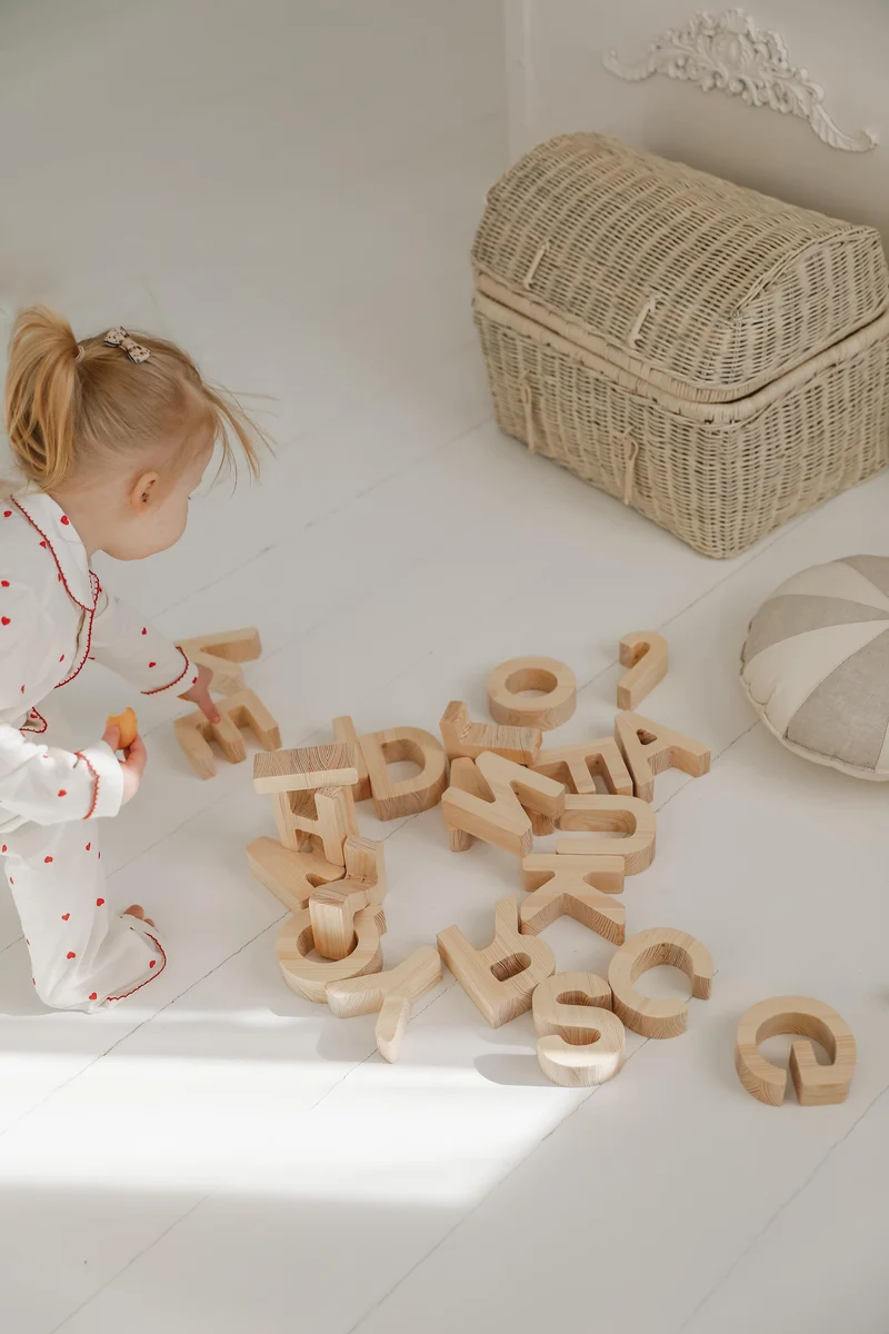 Wooden Alphabet Blocks - Educational Letters | Natural Wood