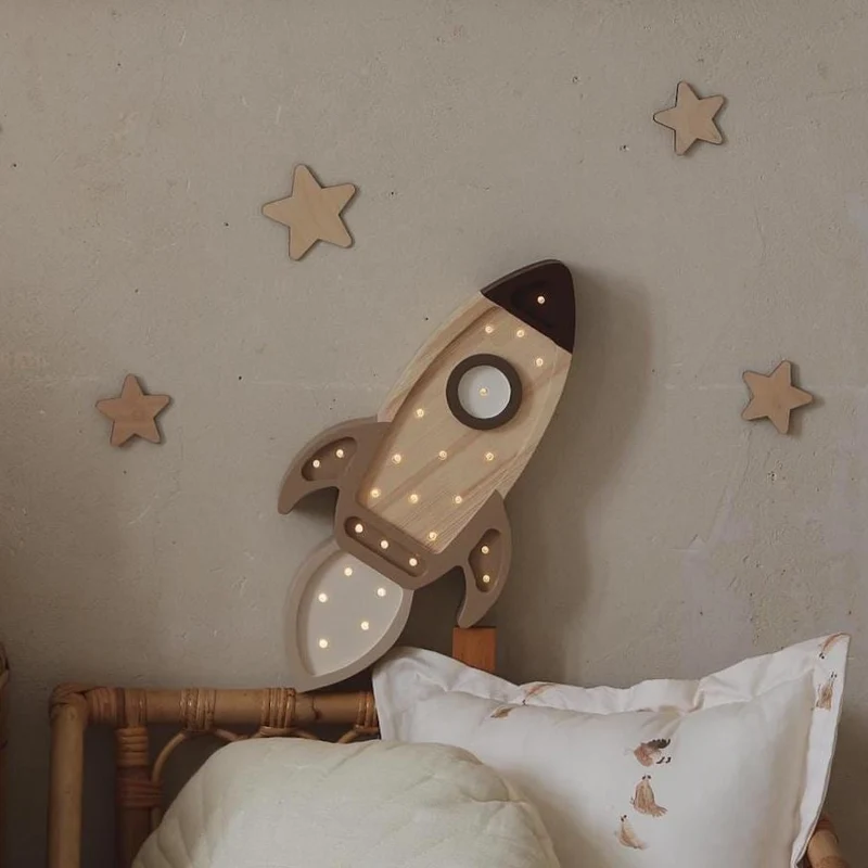 Little Lights Space Rocket Night Light | Cappuccino Wood