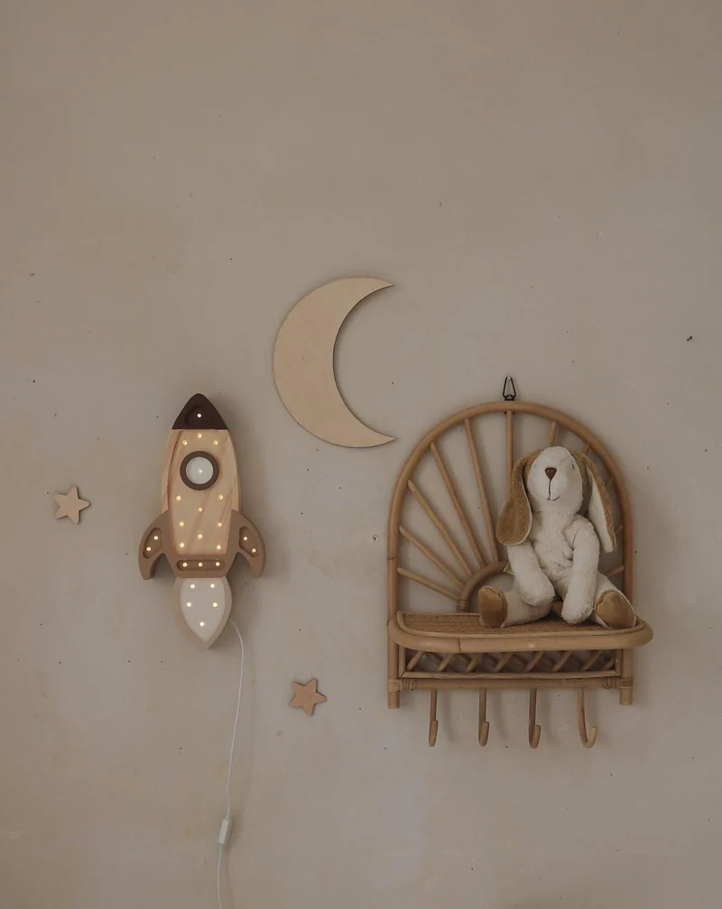 Little Lights Space Rocket Night Light | Cappuccino Wood