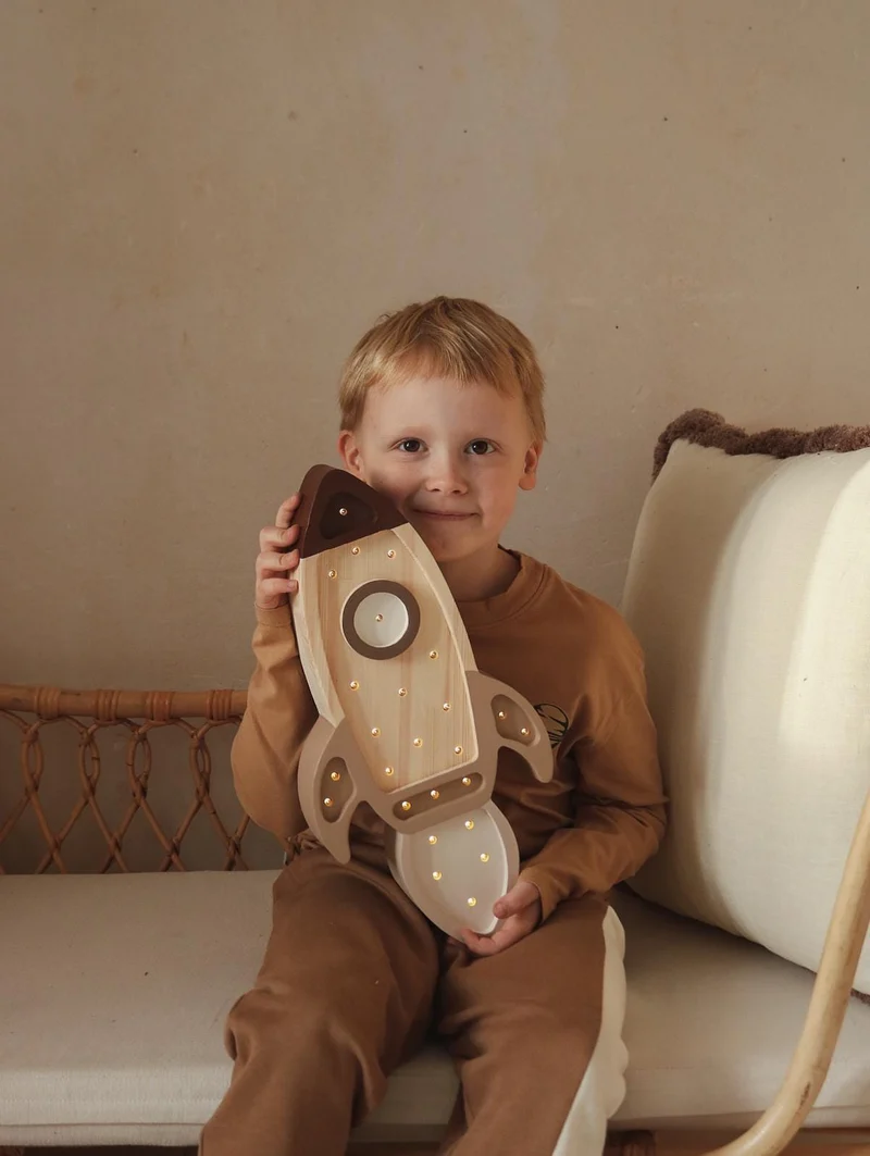 Little Lights Space Rocket Night Light | Cappuccino Wood
