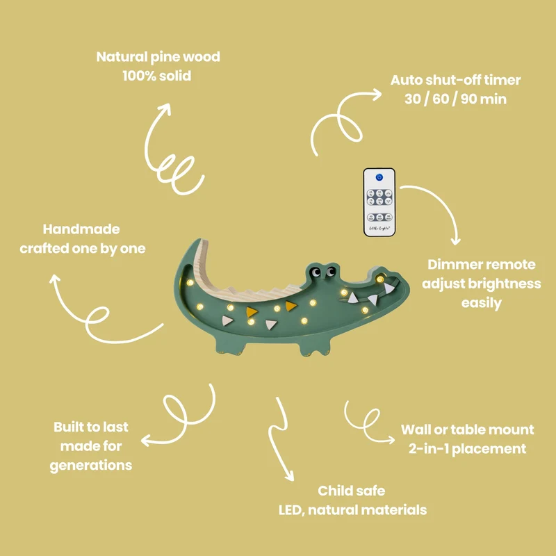 Little Lights Crocodile Mini Night Light | Military Green