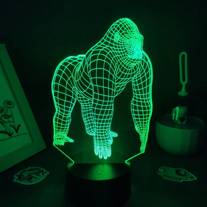 Gorilla King Kong Lampe Nachtlicht Farbwechsel und 3D Effekt