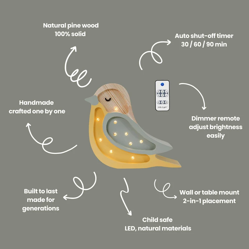 Little Lights Bird Mini Night Light | Khaki Mustard