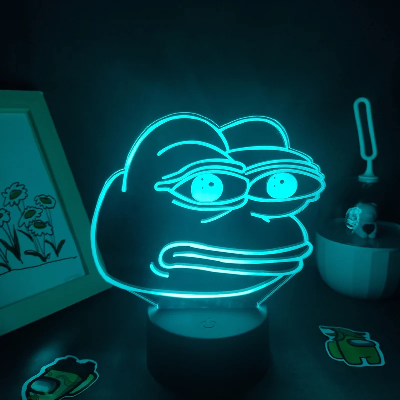 Sad Frog Pepe Feels Bad Meme Lampe Nachtlicht Farbwechsel und 3D Effekt