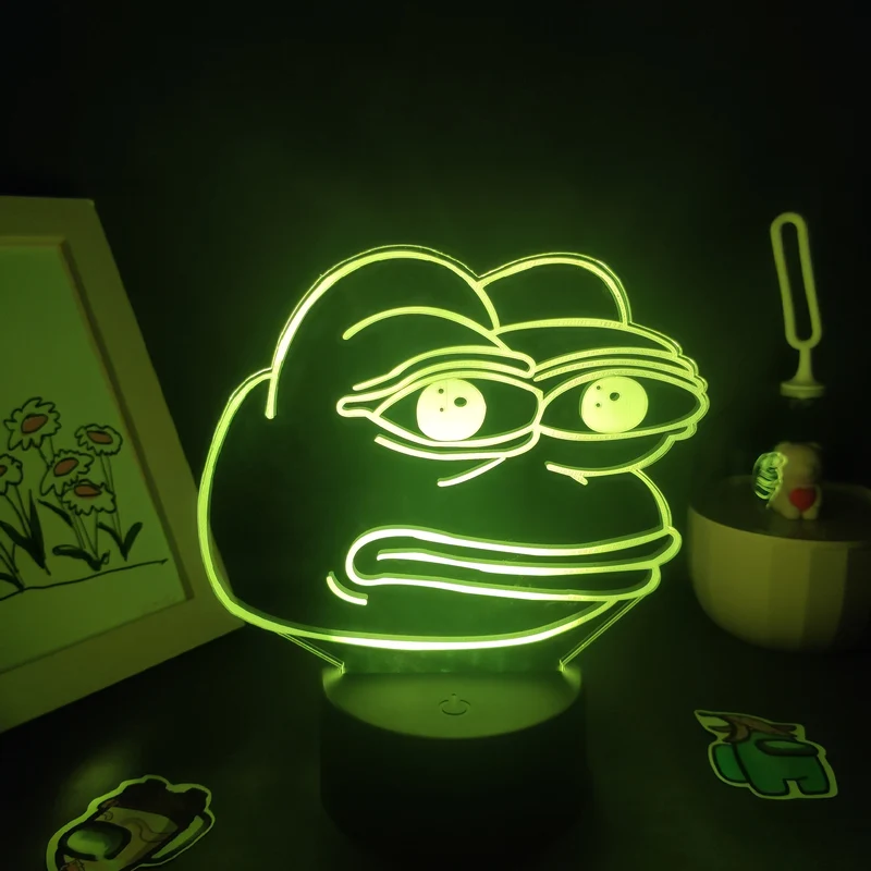 Sad Frog Pepe Feels Bad Meme Lampe Nachtlicht Farbwechsel und 3D Effekt
