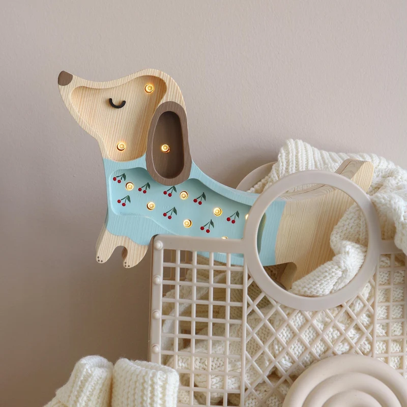 Little Lights Puppy Dachshund Mini Night Light | Cherries on Blue