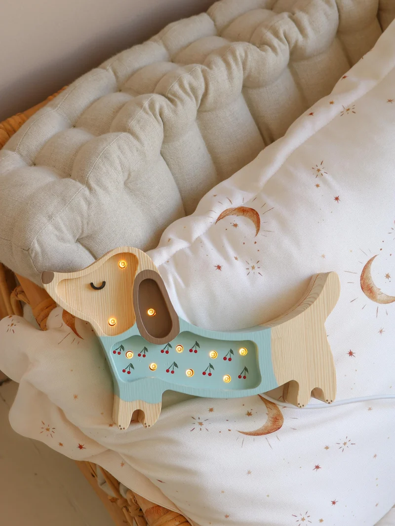 Little Lights Puppy Dachshund Mini Night Light | Cherries on Blue