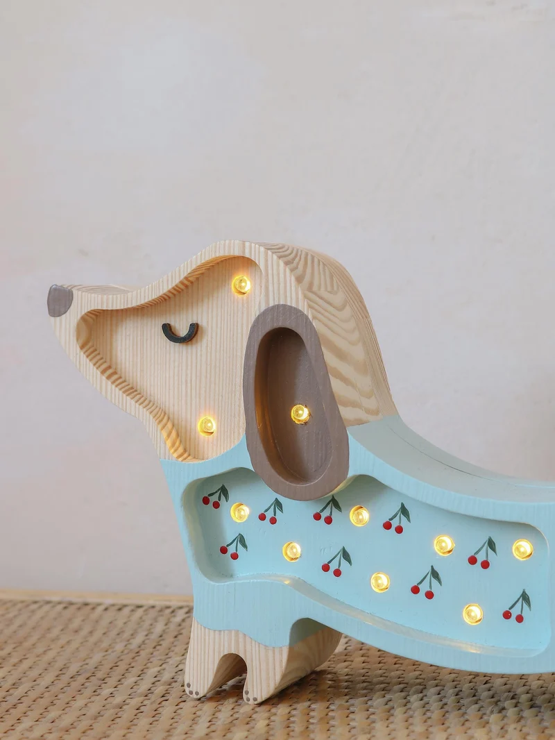 Little Lights Puppy Dachshund Mini Night Light | Cherries on Blue