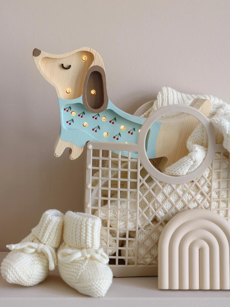 Little Lights Puppy Dachshund Mini Night Light | Cherries on Blue