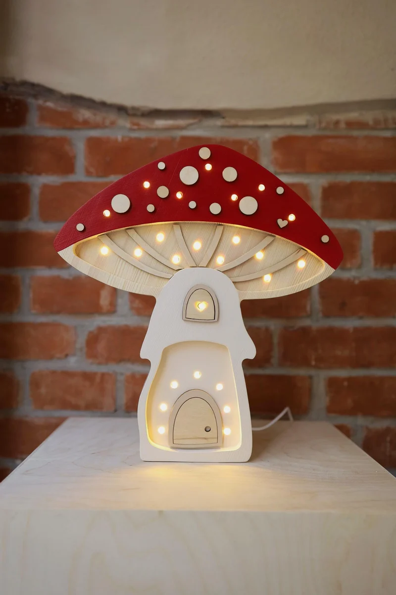 Little Lights Toadstool Mushroom House Night Light | Fairies Red