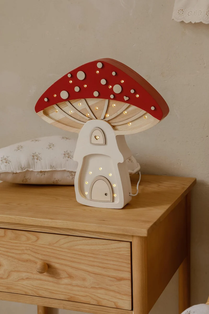 Little Lights Toadstool Mushroom House Night Light | Fairies Red
