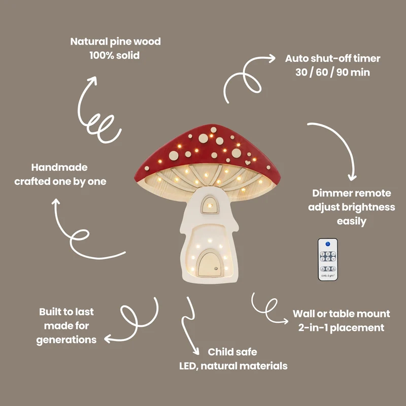 Little Lights Toadstool Mushroom House Night Light | Fairies Red
