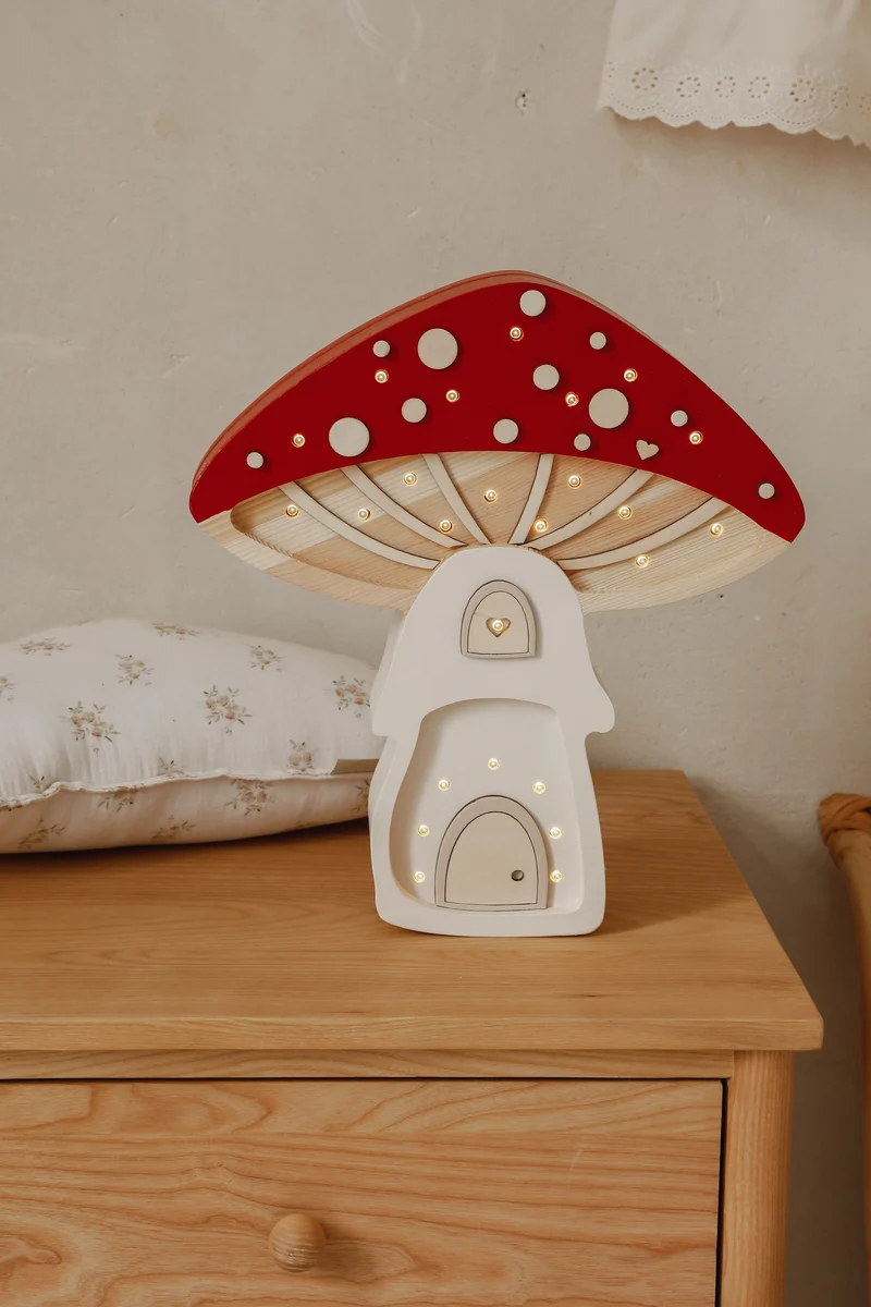 Little Lights Toadstool Mushroom House Night Light | Fairies Red