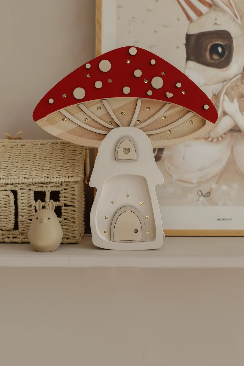 Little Lights Toadstool Mushroom House Night Light | Fairies Red