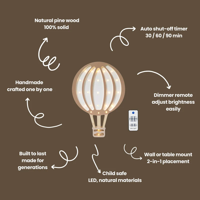 Little Lights Hot Air Balloon Night Light | Light Brown