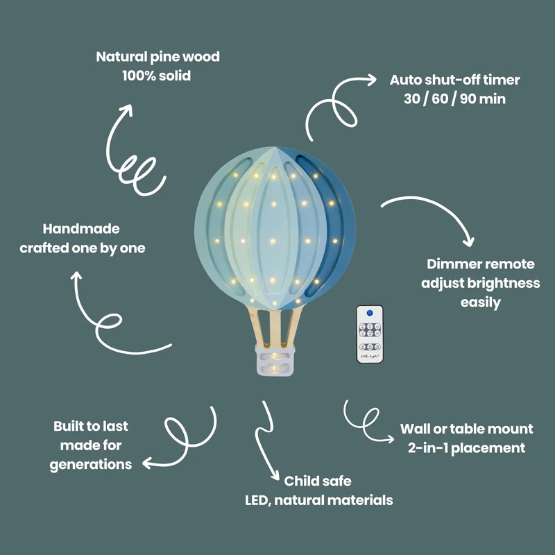 Little Lights Hot Air Balloon Night Light | Blue Rainbow