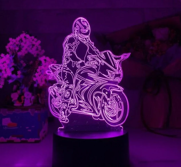 Nacht- oder Dekolampe mit Motorrad Rennfahrer Motiv