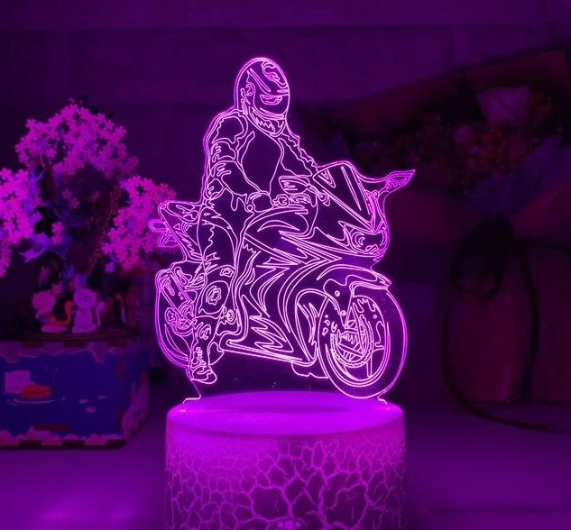 Nacht- oder Dekolampe mit Motorrad Rennfahrer Motiv