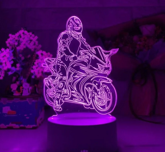 Nacht- oder Dekolampe mit Motorrad Rennfahrer Motiv