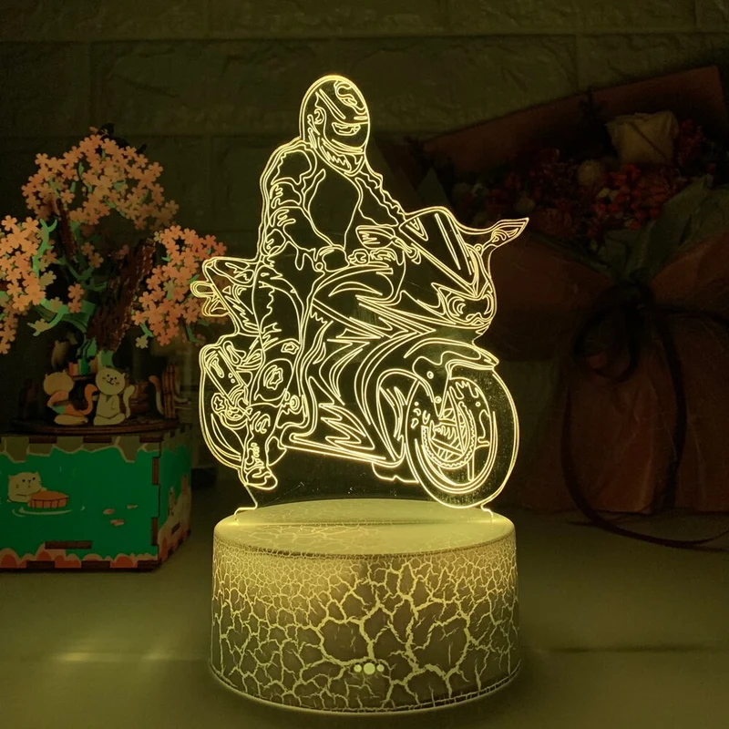 Nacht- oder Dekolampe mit Motorrad Rennfahrer Motiv