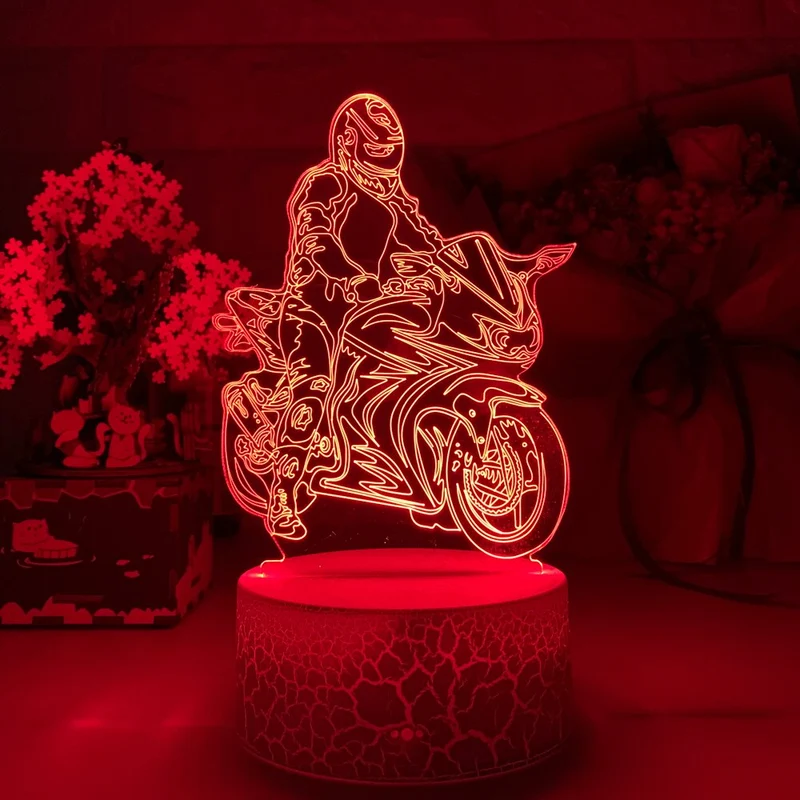 Nacht- oder Dekolampe mit Motorrad Rennfahrer Motiv
