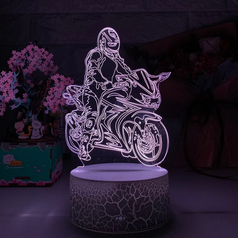 Nacht- oder Dekolampe mit Motorrad Rennfahrer Motiv