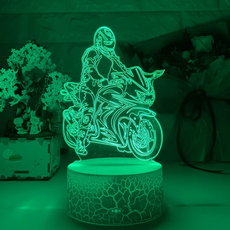 Nacht- oder Dekolampe mit Motorrad Rennfahrer Motiv