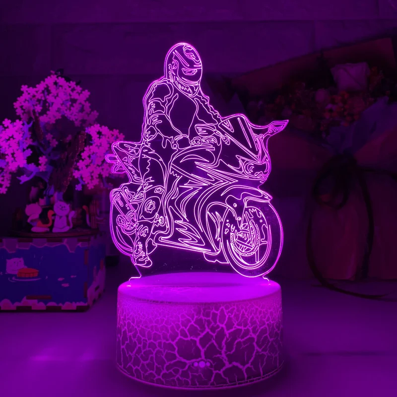 Nacht- oder Dekolampe mit Motorrad Rennfahrer Motiv