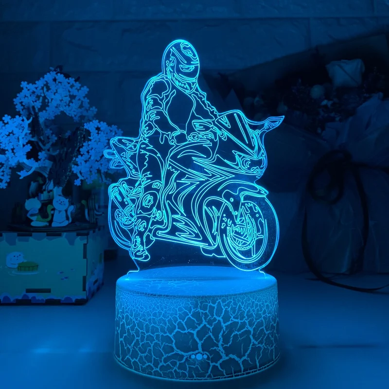 Nacht- oder Dekolampe mit Motorrad Rennfahrer Motiv
