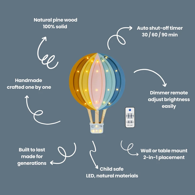 Little Lights Hot Air Balloon Night Light | Retro Rainbow