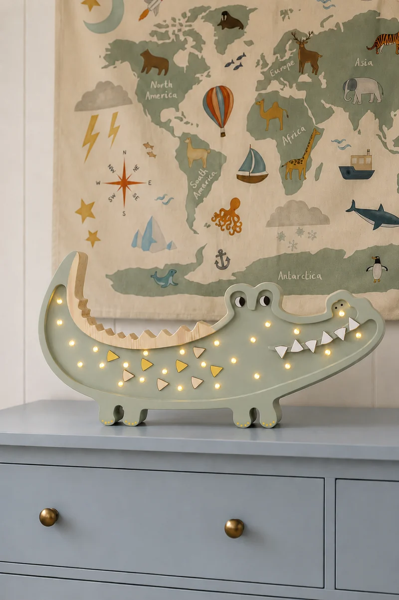 Little Lights Crocodile Night Light | Khaki Pastel